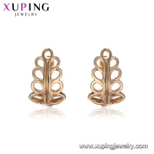 94924 Wholesale simply girl's design jewelry leaf shape no stone 18k gold plated hoop earrings